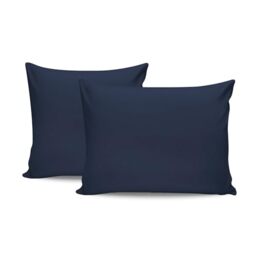 Premium Dark Blue Pillowcase Set (2 Pieces), 80 x 80 cm, 100% Cotton Ranforce, 145 Thread Count Envelope Closure, Machine Washable at 30°C
