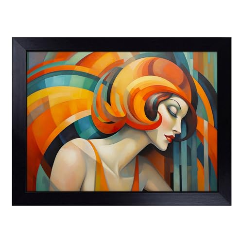 Lap Tray with Bean Bag Cushion, Woman Art Deco - Handmade in the UK, Raised Wooden Edge, Padded Cushion, Heat-Resistant Wipe-Clean Surface, for Meals, Laptops and Crafts