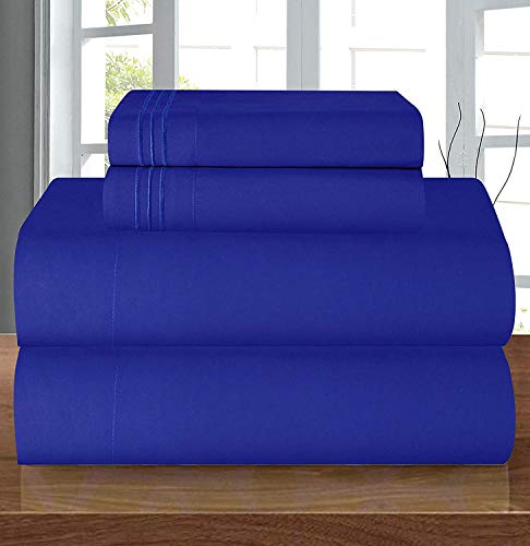 "Elegant Comfort Luxury 1500 Premium Hotel Quality Microfiber 4-Piece Sheet Set - Wrinkle Resistant, All Around Elastic Fitted Sheet, Deep Pocket up to 16"", California King, Royal Blue"