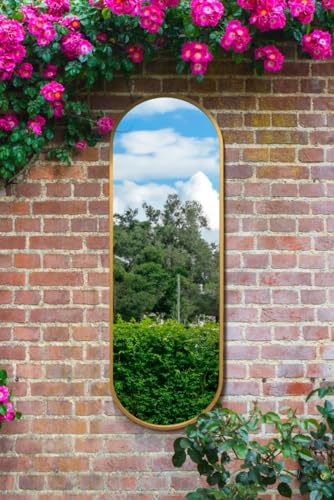 "The Vultus - New Gold Metal Framed Double Arched Garden Wall Mirror 71"" X 24"" (180CM X 60CM) Suitable for Outside and Inside"