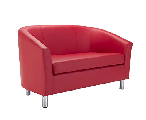 Office Hippo Tub Sofa, Silver Feet, PU Leather, Red, One Size
