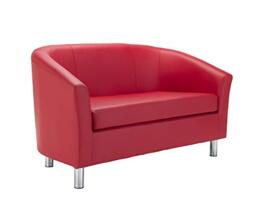 Office Hippo Tub Sofa, Silver Feet, PU Leather, Red, One Size