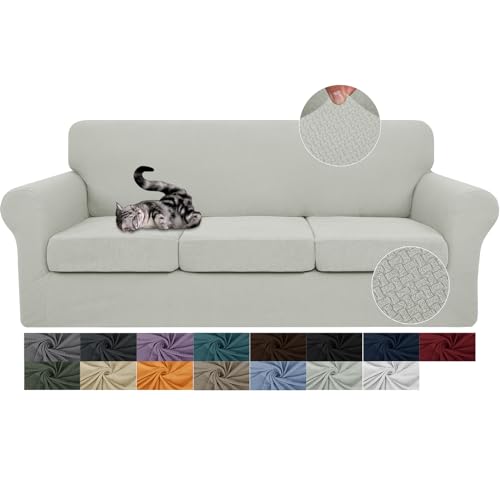 JIVINER 4 Pieces Oversized Sofa Slipcovers Stretch Sofa Covers with 3 Extra Large Seat Cushion Covers Thick Fitted Couch Covers for 3 Cushion Couch for Living Room (XL Sofa, Ivory)