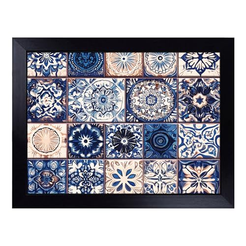 Lap Tray with Bean Bag Cushion, Bohemian Tile Pattern - Handmade in the UK, Raised Wooden Edge, Padded Cushion, Heat-Resistant Wipe-Clean Surface, for Meals, Laptops and Crafts