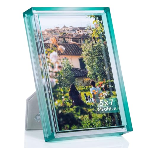 Gradient 5x7 Acrylic Picture Frame - Fits 4x6 with Mat or 5x7 without Mat, with Tabletop Stand & Wall Mount for Home Office Decor, Green, 1Pack