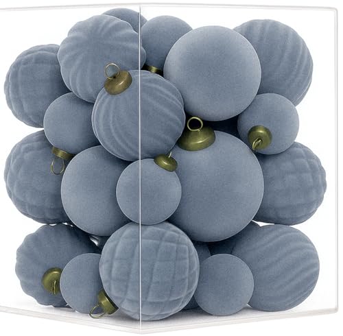 XmasExp 36PCS Velvet Christmas Ornaments Set Mixed Flocked Balls Ornaments Shatterproof Christmas Tree Decorations for Holiday,Party,Home???Light Blue???