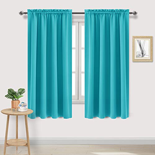 DWCN Blackout Curtains Room Darkening Thermal Insulated Bedroom Curtains Window Curtain Panels, 52 x 63 inches Long, Set of 2 Turquoise Rod Pocket Drapes