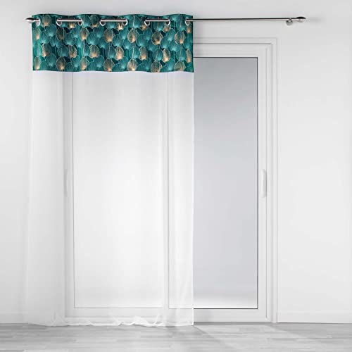 Douceur d'Intérieur, Emerald Eyelet Curtain 140 x 240 cm Sandblasted with Top Velour Imp Ornament Light Gold