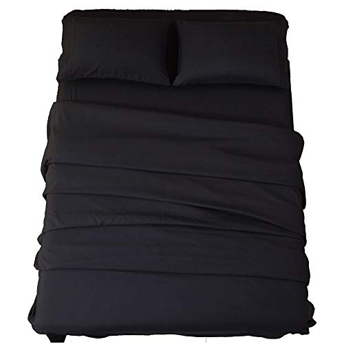 SONORO KATE Bed Sheet Set Super Soft Microfiber 1800 Thread Count Luxury Egyptian Sheets 18-Inch Deep Pocket Wrinkle and Hypoallergenic-3 Piece(Twin Black)