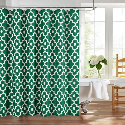 "Biscaynebay Extra Long Textured Fabric Christmas Shower Curtains - 72"" Wide x 84"" Long - Moroccan Hunter Green - Beaded Print - For Hotel and Spa - Machine Washable"