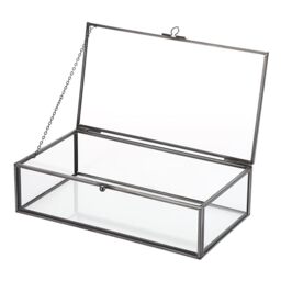 Hipiwe Glass Keepsakes Display Box with Lid - Decorative Black Glass Box - Clear Rectangle Storage for Trinket Perfume Cards Gift