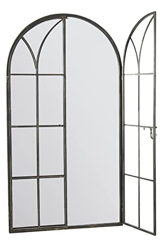 MirrorOutlet Metal Rustic Arched Opening Window Garden Mirror New 140cm X 75cm, GMA032, Black, 140 x 75
