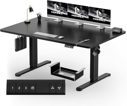 Homall Standing Desk Electric 140x80cm with USB Charging Hook, Height Adjustable Desk 3 Memory Smart Pannel, Sit Stand for Home Office Desks with Splice Board