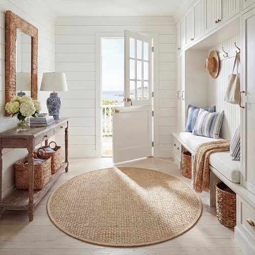 Safavieh Natural Fiber Rug for Living Room, Dining Room, Bedroom - Natural Fiber Collection, Short Pile, in Natural and Beige, 122 X 122 cm
