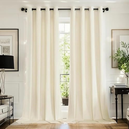 SMILETIME Ivory White 63 in Long Velvet Curtains with Grommet, Super Soft Privacy Noise Reducing Light-Filtering Velvet Drapes for Living Room Bedroom, 2 Panels, 52 x 63 inches