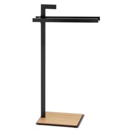 kela towel rail standing 82.5cm, oak wood, towel rail with 2 towel rails, OAK, metal powder-coated, towel rail black matt