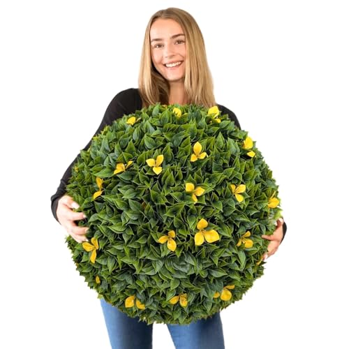 "365 Curb Appeal 23"" XL Bougainvillea Topiary Balls + Yellow Flower Pack (1 Artificial Topiary Ball (2 Halves))"