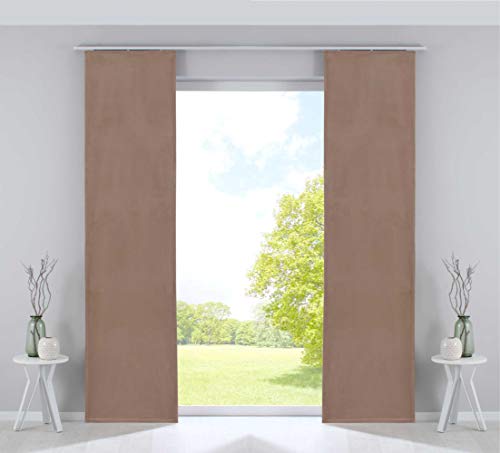 Gardinenbox Curtain Box Set of 2 Panel Curtains Blackout Sliding Curtains Milano Velvet Opaque Blackout Panel Weighting Bars 100% Polyester Sand 245 x 60 cm
