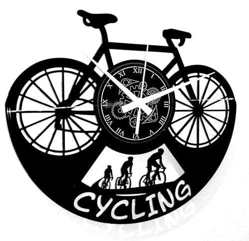 Instant Karma Clocks - Cycling Wall Clock with Bike and Riders Silhouette β Silent No-Ticking - Perfect for Bedroom, Office, Studio, Cabin, Living Room β Unique Decoration