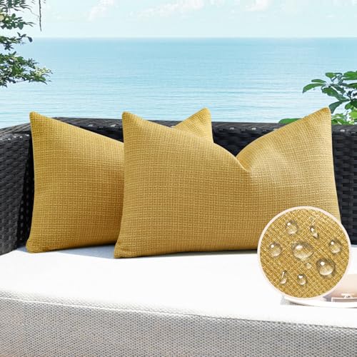 Artscope Outdoor Waterproof Throw Pillow Covers 12x20 Inch Decorative Linen Outdoor Pillows Cushion Case for Patio Couch Sofa - Yellow