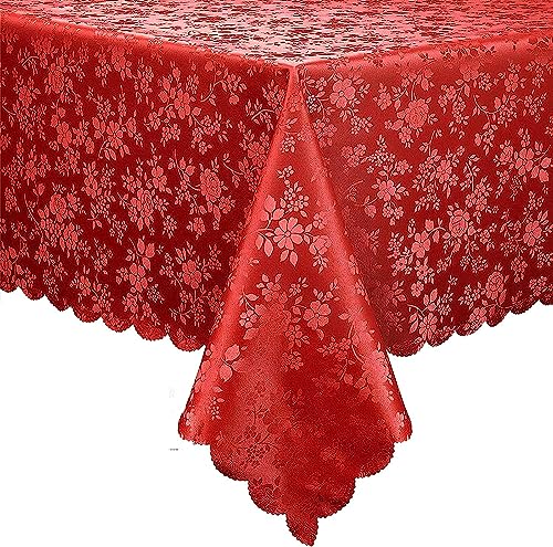Smiry Rectangle Tablecloth Waterproof Waterproof Wipeable Table Cover for Kitchen Dinning (Red, 70 x 120 Inch)