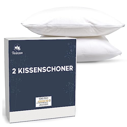 Pillow Protector – Set of 2 Waterproof Pillow Protectors with Zipper - 40x60 - Oeko Tex Certified – Twinzen Technology White Pillow Protectors