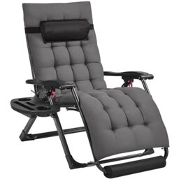 Yaheetech 29'' Zero Gravity Recliner with foam-padded Mattress for Autumn and Winter, Outdoor Folding Lounge Chair with Headrest Cupholder Footrest, Dark Grey