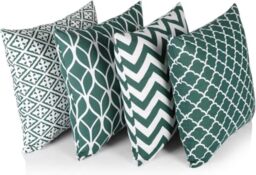Penguin Home Set of 4 100% Slub Cotton Fabric Cushion Covers 45cm x 45cm Double Sided Square Pillow Covers with Invisible Zipper Pillow Cases for Living Room, Bedroom, Sofa (Green)