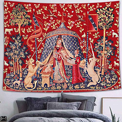 FEASRT Wall Hanging Medieval Princess Tapestry Maiden and Unicorn European Royal Tapestry for Bedroom Living Room Dorm Decor 80 x 60 Inch GTQQAY1210
