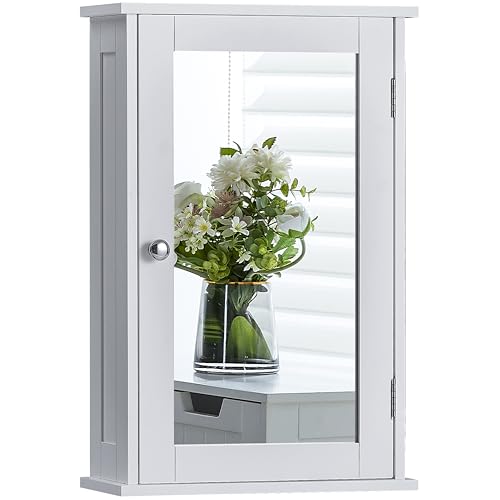 Bath Vida Bathroom Cabinet Single Mirrored Door Wall Mounted, White