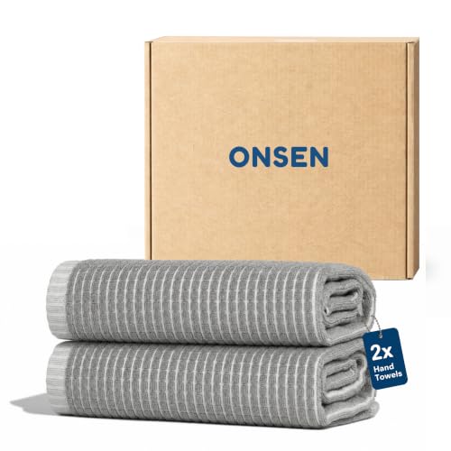 ONSEN Cotton Hand Towel ??? Sculpted Terry Texture, Quick-Dry, Low-Lint, Plush & Lightweight (Grey Fog, 2X Hand Towel)