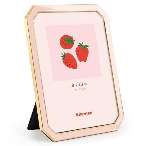 Axeman 8x10 Enamel Picture Frames with Tempered Glass-8 x 10 Modern Octagon Photo Frame with Gold Metal Edge Velvet Back for Tabletop and Wall Mount Display for Shelf & Desk, Pink