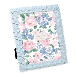 Laura Ashley 8x10 Powder Blue Flower Textured Hand-Crafted Resin Picture Frame w/Easel & Hook for Tabletop & Wall Display, Decorative Floral Design Home Décor, Photo Gallery, Art (8x10, Powder Blue)