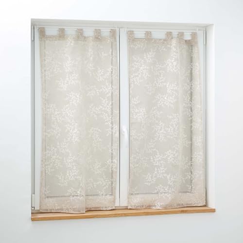 Douceur d'Intérieur Karla Tab-Top Sheer Curtain Pair (2 x 60 x 160 cm) Taupe Woven Voile with Appliqué