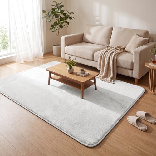 VOUNOT® Fluffy Rugs for Living Room and Bedroom, Soft Shaggy Floor Carpets with Non Slip Backing & Extra Underlay, Machine Washable, Large Area Rug, Modern & Cosy Home Decor, 140x200cm, Cream