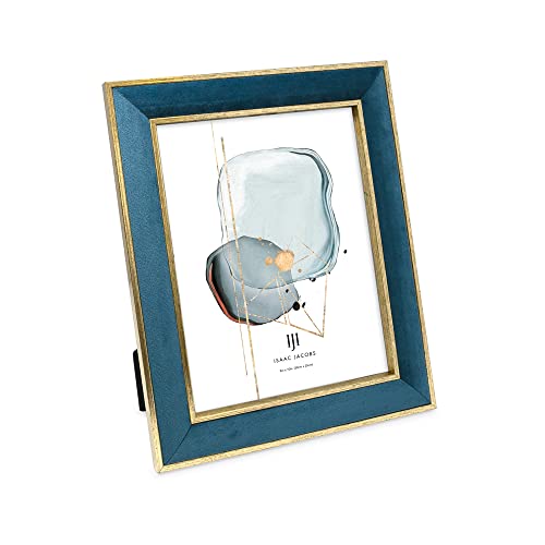 Isaac Jacobs Velvet Picture Frame with Metallic Gold Double Border, Photo Frame, Horizontal & Vertical, Made for Tabletop & Wall Display, for Home and Office (8x10, Teal)