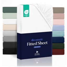 Dreamzie Fitted Sheet 90 x 190 cm for Thick Mattresses up to 33 cm – 100% Polyester Microfibre – White Certified Chemical Free (Oeko Tex), Fitted Sheet with Full Elastic