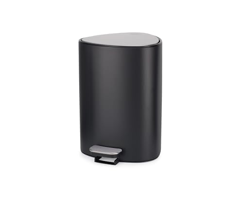 Joseph Joseph EasyStore Stainless steel 5 Litre Pedal Bin with Bin Liner Storage, Soft-Close Lid, Removable Inner Bucket, for Bathroom, Bedroom, Office, Matt Black