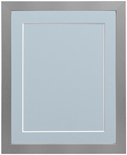 "FRAMES BY POST 25mm wide H7 Silver Picture Photo Frame with Light Blue Grey Mount and Backing Board 12""x10"" for Pic Size 10""x8"""