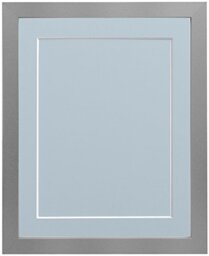 "FRAMES BY POST 25mm wide H7 Silver Picture Photo Frame with Light Blue Grey Mount and Backing Board 12""x10"" for Pic Size 10""x8"""