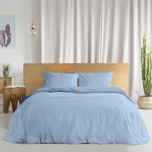 Ruggeri Double Duvet Cover Set, Cotton, Light Blue - 1 x sleeping bag 250 x 200 cm with 40 cm flap and 2 pillowcases 50 x 80 cm with 20 cm bag closure