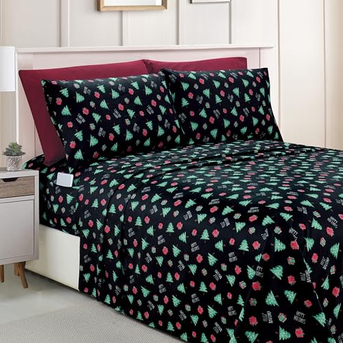 Elegant Comfort Luxury Soft Bed Sheets Holiday Pattern 1500 Premium Hotel Quality Microfiber - Softness Wrinkle and Fade Resistant (6-Piece) Bedding Set, King, Feliz Navidad