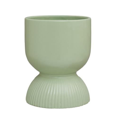 Premier Housewares Green Planter Stylish Stoneware Cylindrical Indoor Plant Pot Tall Planters Flower Box Indoor Planter Pots for Plants 15 x 20 x 15