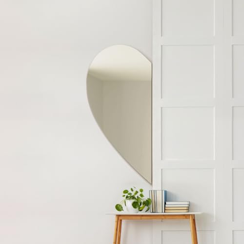 "MirrorOutlet The Lunae - Large Frameless Semi Wing Wall Mirror 39"" X 20"" (100cm X 50cm) Silver Mirror Glass On A Black Backing. This is the Left Hanging Wing."