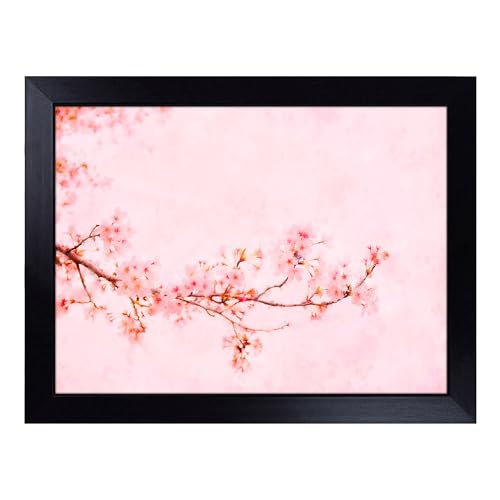 Lap Tray with Bean Bag Cushion, Pink Cherry Blossom Art - Handmade in the UK, Raised Wooden Edge, Padded Cushion, Heat-Resistant Wipe-Clean Surface, for Meals, Laptops and Crafts