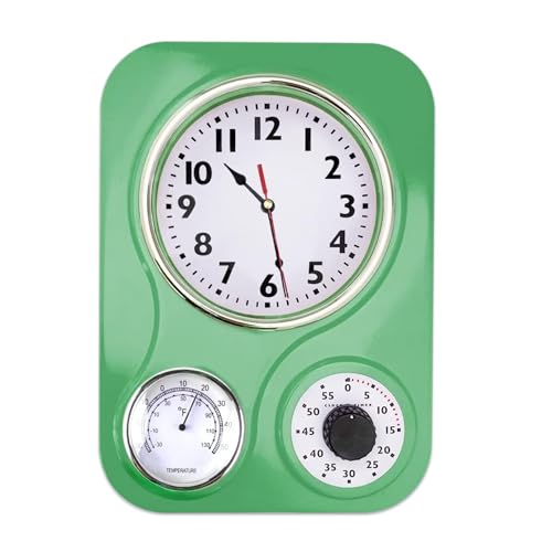 Lily's Home Retro Kitchen Clock with Temperature and Timer (Retro Green)