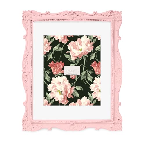 Laura Ashley 11x14 Pink Ornate Textured Hand-Crafted Resin Picture Frame, Wall Mount, Decorative Floral Design Home D??cor, Photo Gallery, Art, More (Pink, 11x14 (Matted 8x10))