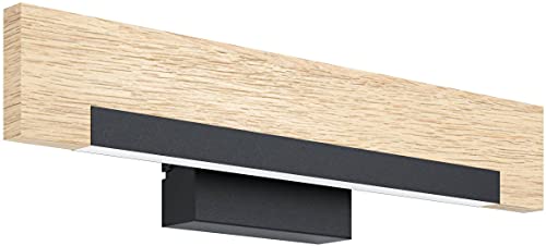 Eglo LED wall lamp Camacho, 1 Flame wall Light dimmable, wall Spotlight Indoor Modern Made of Steel, Wood and Plastic, Living Room lamp, Hallway lamp in Black, Natural, White