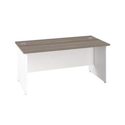 Office Hippo Heavy Duty Rectangular Office Desk, Home, Table, Integrated Cable Ports, 5 Yr Wty, MFC, White Legs, Grey Oak Top, 140cm x 80cm