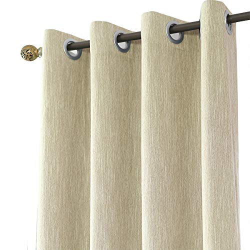 Melodieux 1 Panel Eyelet Grommet Curtains - Cotton Blend Room Darkening Curtain with Tiebacks, Blackout Thermal Insulated Window Drapes for Nursery, Bedroom, Living Room (Beige, 66 x 54 Inch Drop)